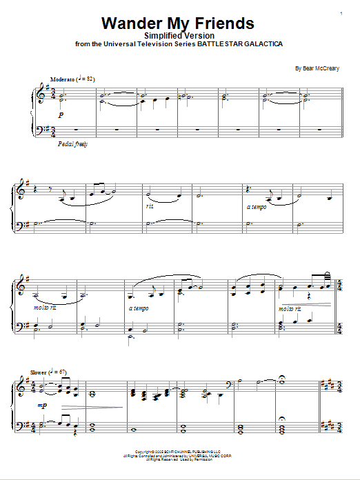 Bear McCreary Wander My Friends (Simplified Version) Sheet Music Notes & Chords for Piano - Download or Print PDF