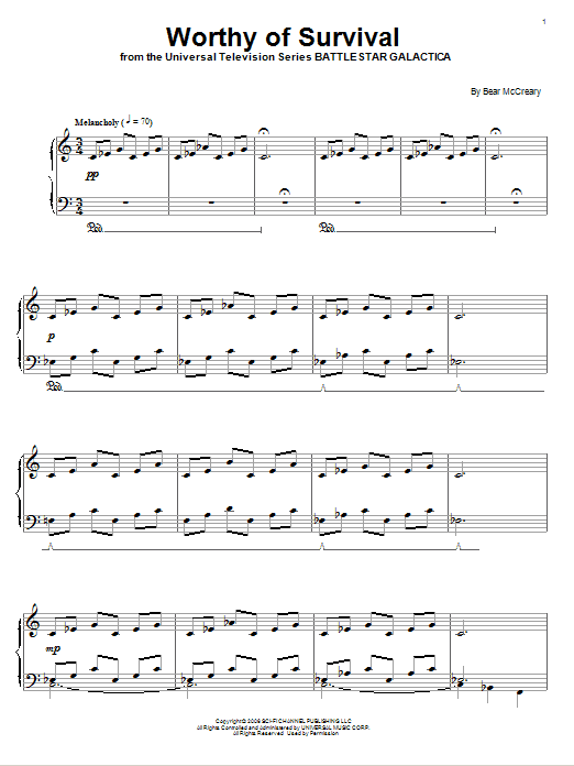 Bear McCreary Worthy Of Survival Sheet Music Notes & Chords for Piano - Download or Print PDF