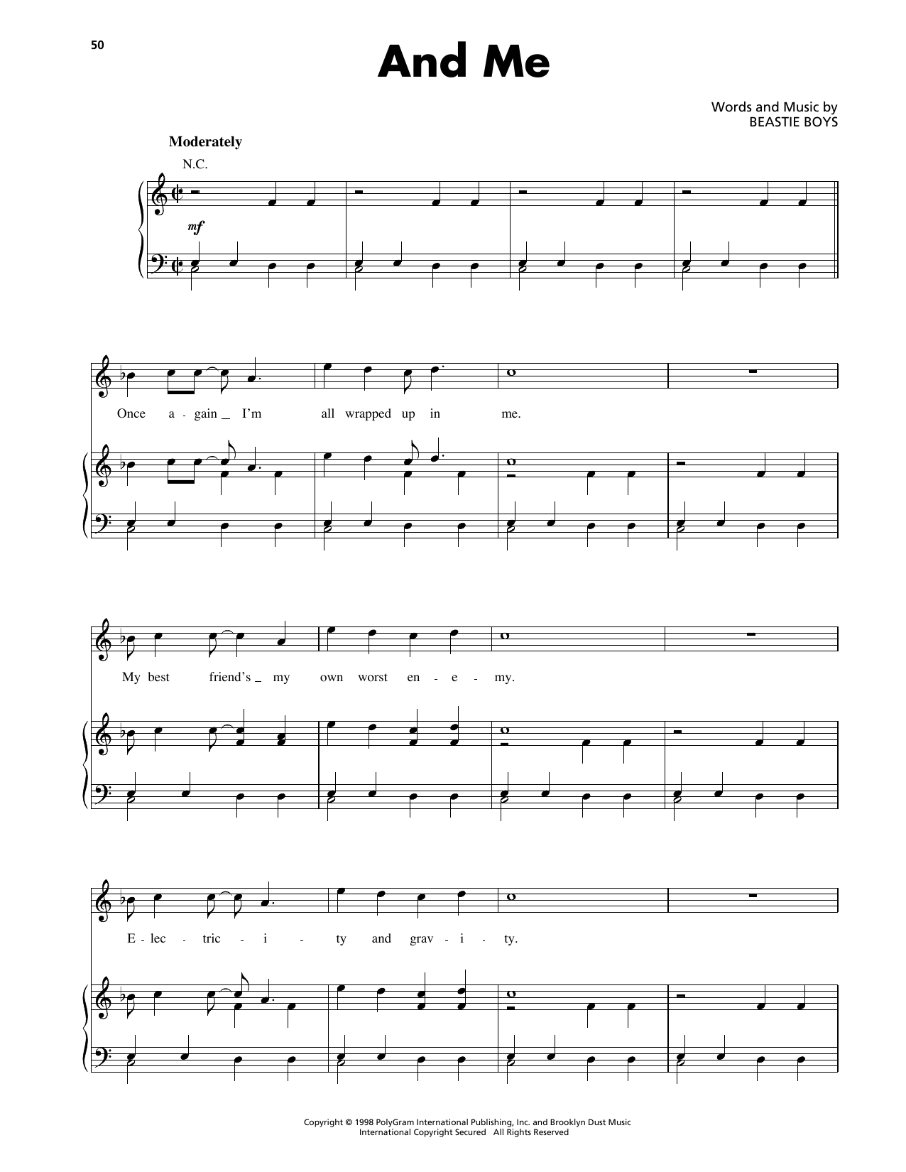 Beastie Boys And Me Sheet Music Notes & Chords for Piano, Vocal & Guitar Chords (Right-Hand Melody) - Download or Print PDF
