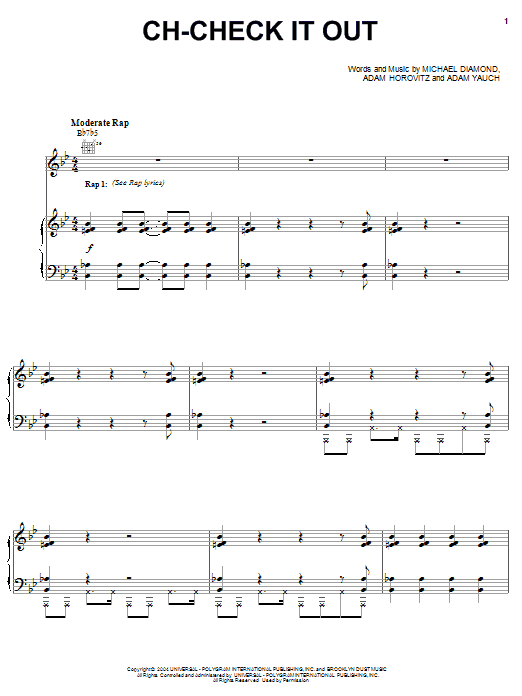 Beastie Boys Ch-Check It Out Sheet Music Notes & Chords for Piano, Vocal & Guitar (Right-Hand Melody) - Download or Print PDF