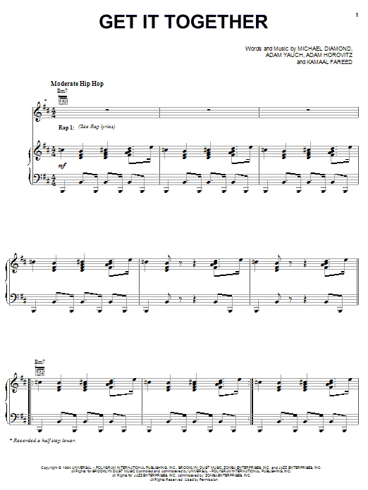 Beastie Boys Get It Together Sheet Music Notes & Chords for Piano, Vocal & Guitar (Right-Hand Melody) - Download or Print PDF