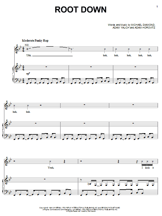 Beastie Boys Root Down Sheet Music Notes & Chords for Piano, Vocal & Guitar (Right-Hand Melody) - Download or Print PDF