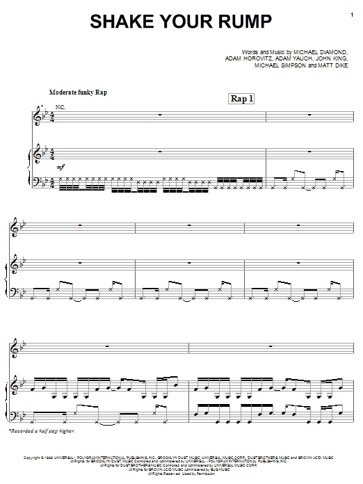 Beastie Boys Shake Your Rump Sheet Music Notes & Chords for Piano, Vocal & Guitar (Right-Hand Melody) - Download or Print PDF