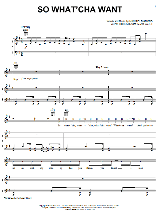 Beastie Boys So What'cha Want Sheet Music Notes & Chords for Piano, Vocal & Guitar (Right-Hand Melody) - Download or Print PDF