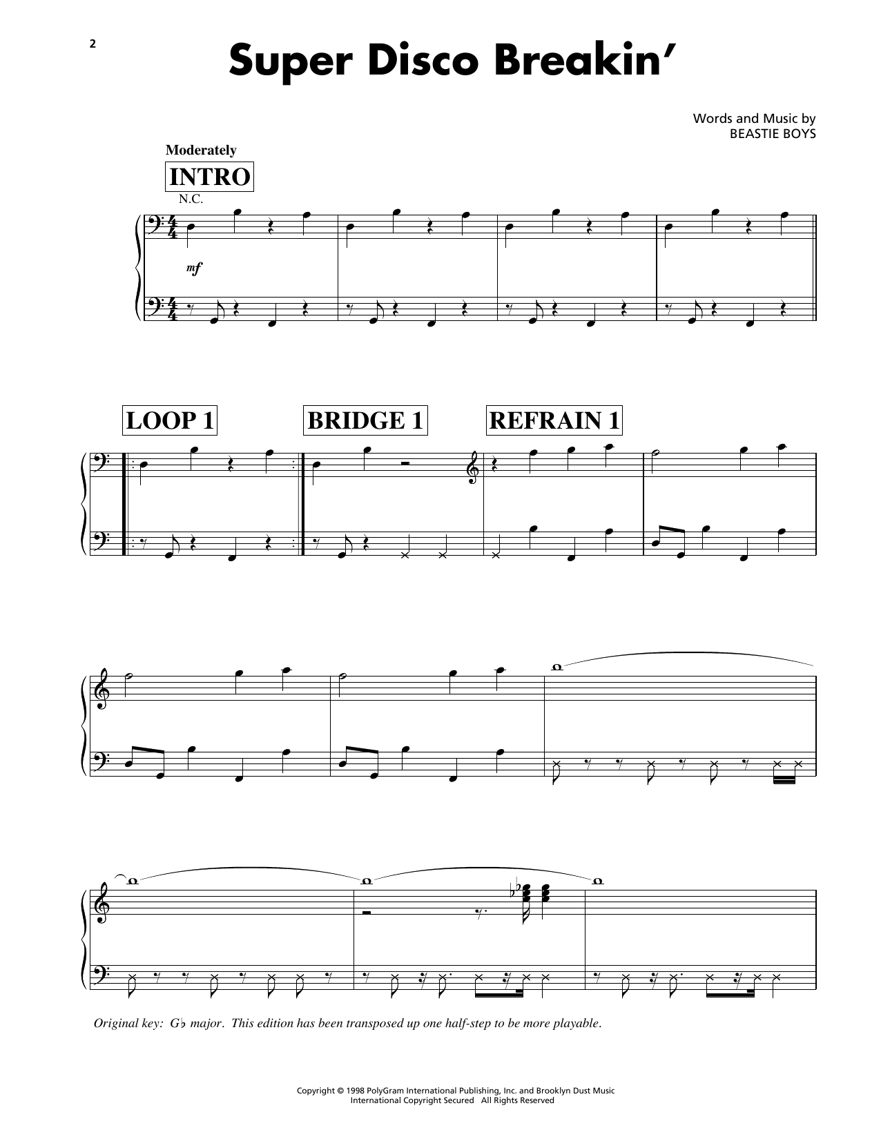 Beastie Boys Super Disco Breakin' Sheet Music Notes & Chords for Piano, Vocal & Guitar Chords (Right-Hand Melody) - Download or Print PDF