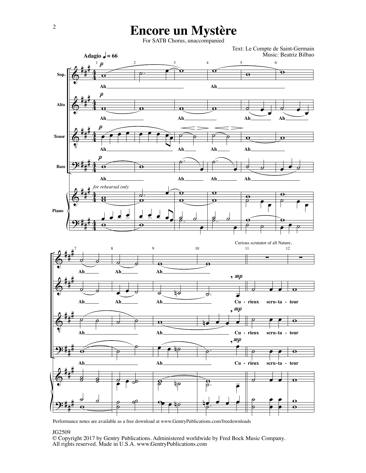 Beatriz Bilbao Encore un Mystere Sheet Music Notes & Chords for Choral - Download or Print PDF