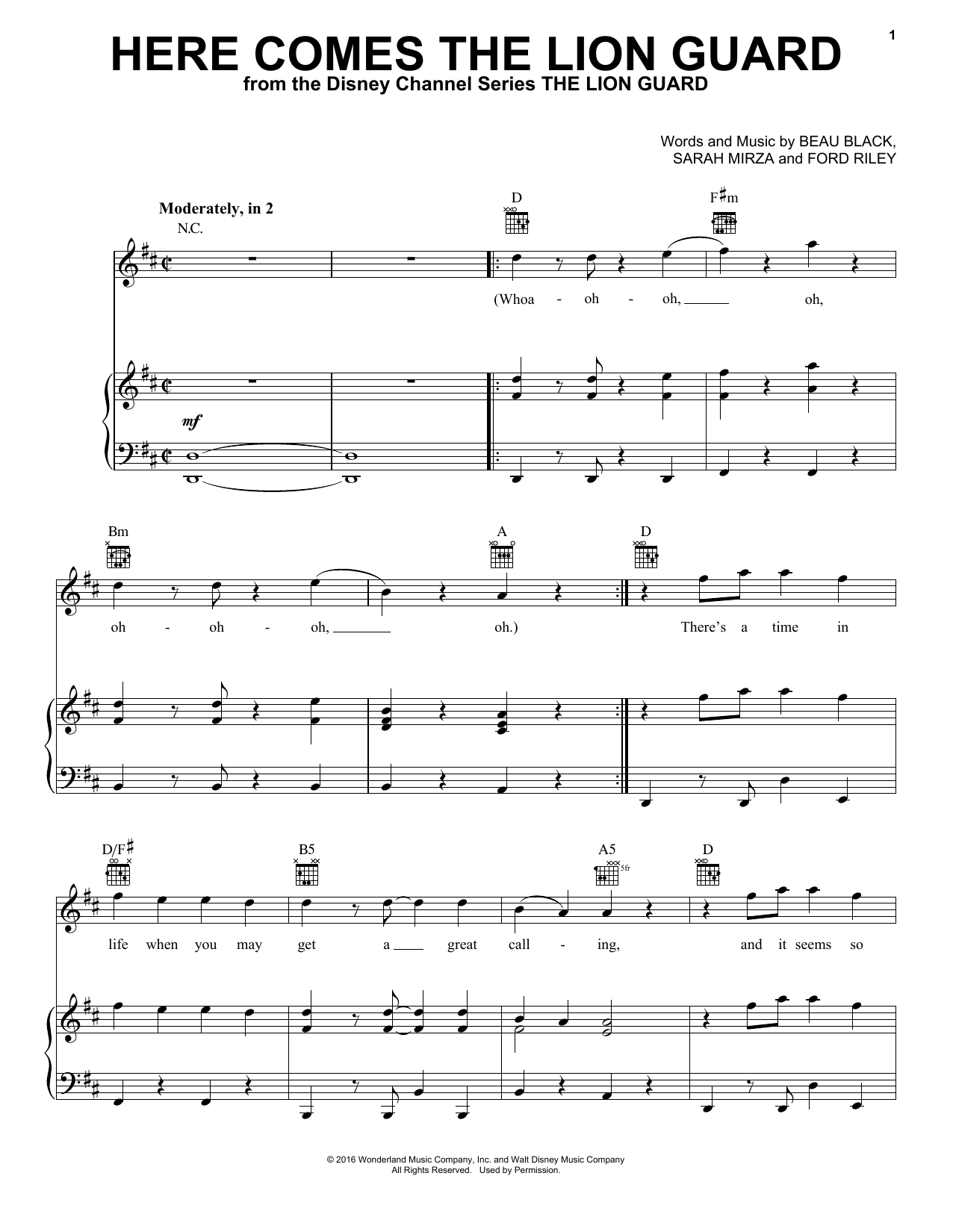 Beau Black Here Comes The Lion Guard Sheet Music Notes & Chords for Piano, Vocal & Guitar (Right-Hand Melody) - Download or Print PDF