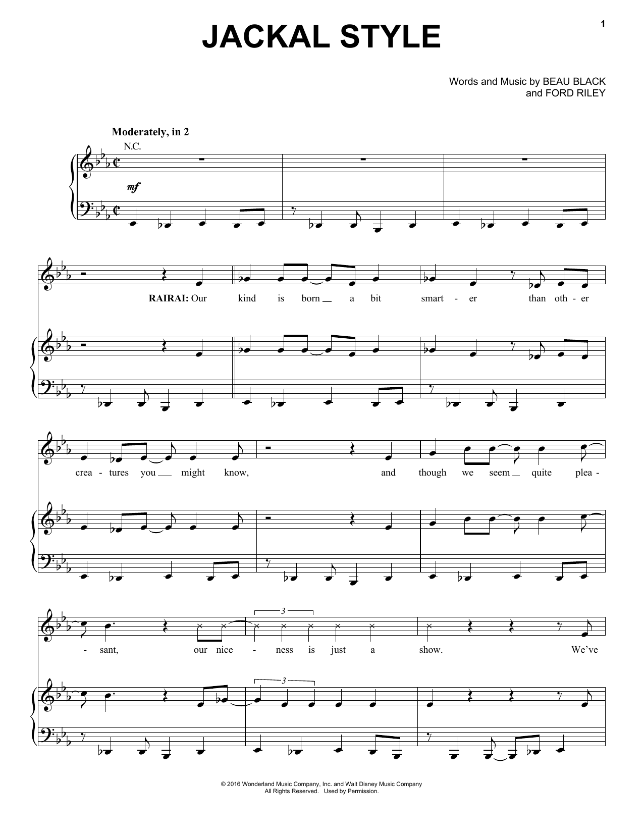 Beau Black Jackal Style Sheet Music Notes & Chords for Piano, Vocal & Guitar (Right-Hand Melody) - Download or Print PDF