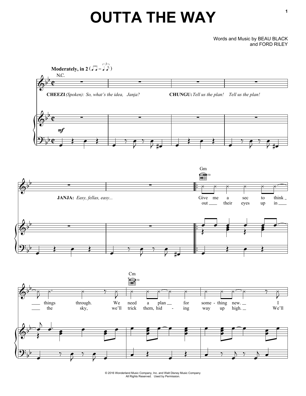 Beau Black Outta The Way Sheet Music Notes & Chords for Piano, Vocal & Guitar (Right-Hand Melody) - Download or Print PDF