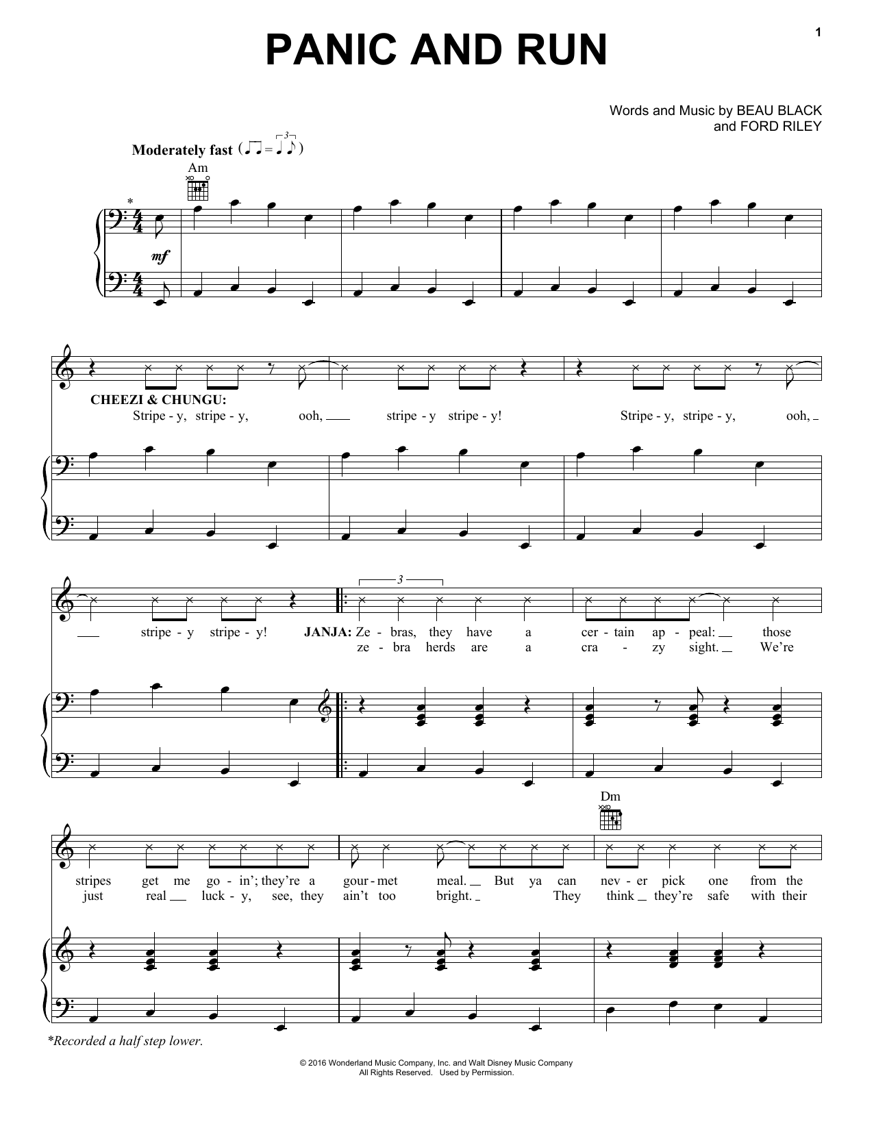 Beau Black Panic And Run Sheet Music Notes & Chords for Piano, Vocal & Guitar (Right-Hand Melody) - Download or Print PDF
