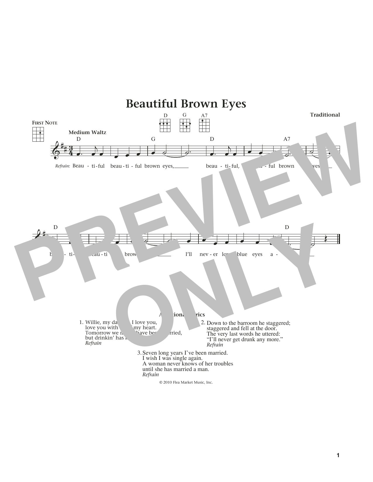 Traditional Beautiful Brown Eyes From The Daily Ukulele Arr Liz And Jim Beloff Sheet Music Download Pdf Score 184270