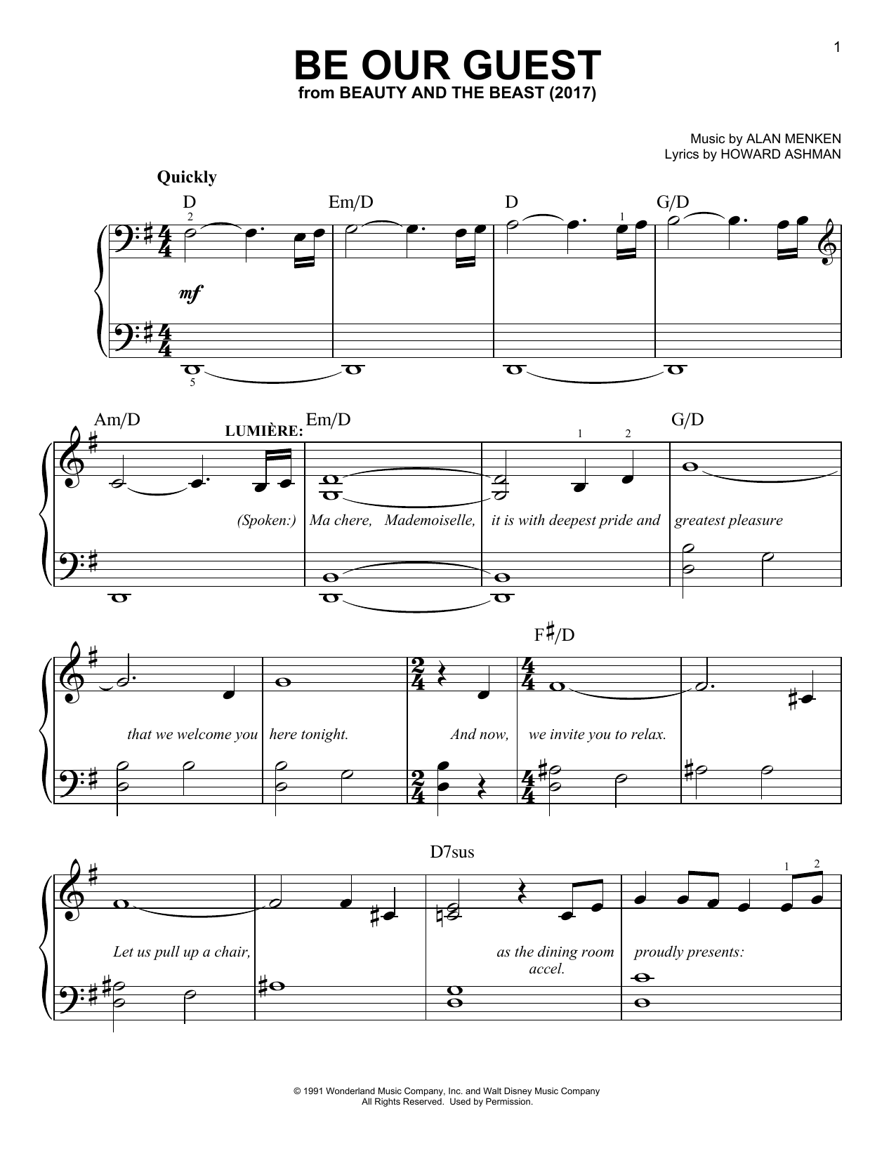Beauty and the Beast Cast Be Our Guest (from Beauty And The Beast) Sheet Music Notes & Chords for Easy Piano - Download or Print PDF