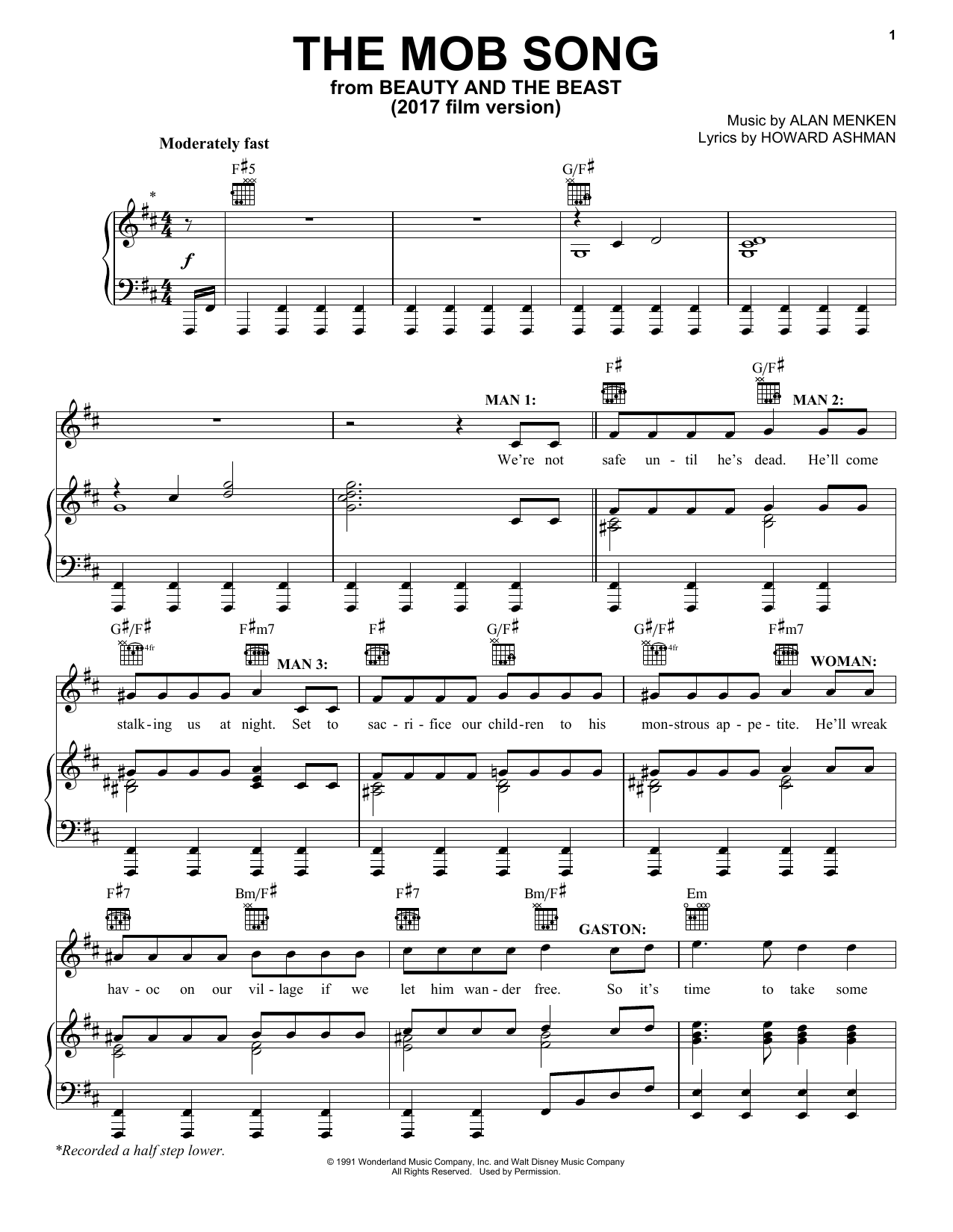 Beauty and the Beast Cast The Mob Song (from Beauty And The Beast) Sheet Music Notes & Chords for Easy Piano - Download or Print PDF