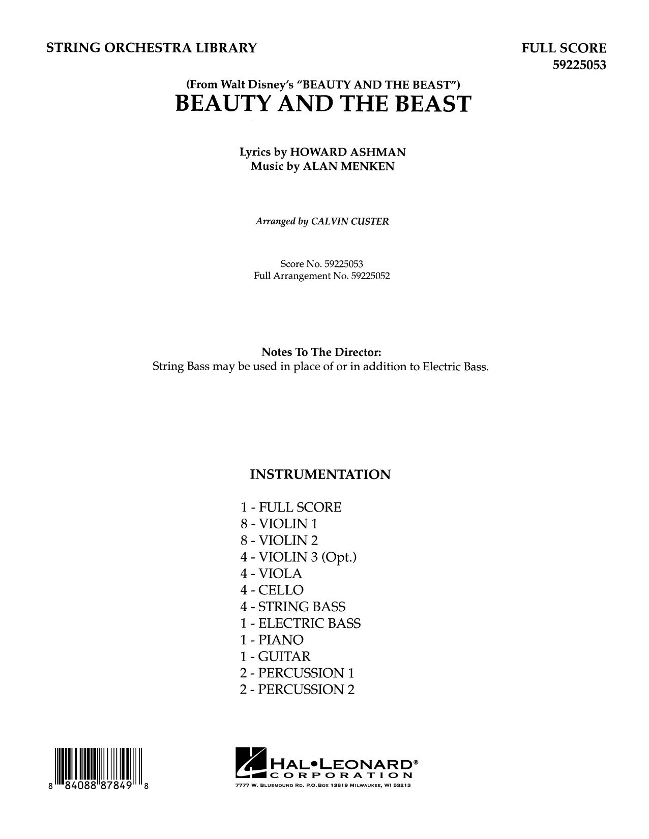 Alan Menken Beauty And The Beast Arr Calvin Custer Full Score Sheet Music Download Pdf Score 371534