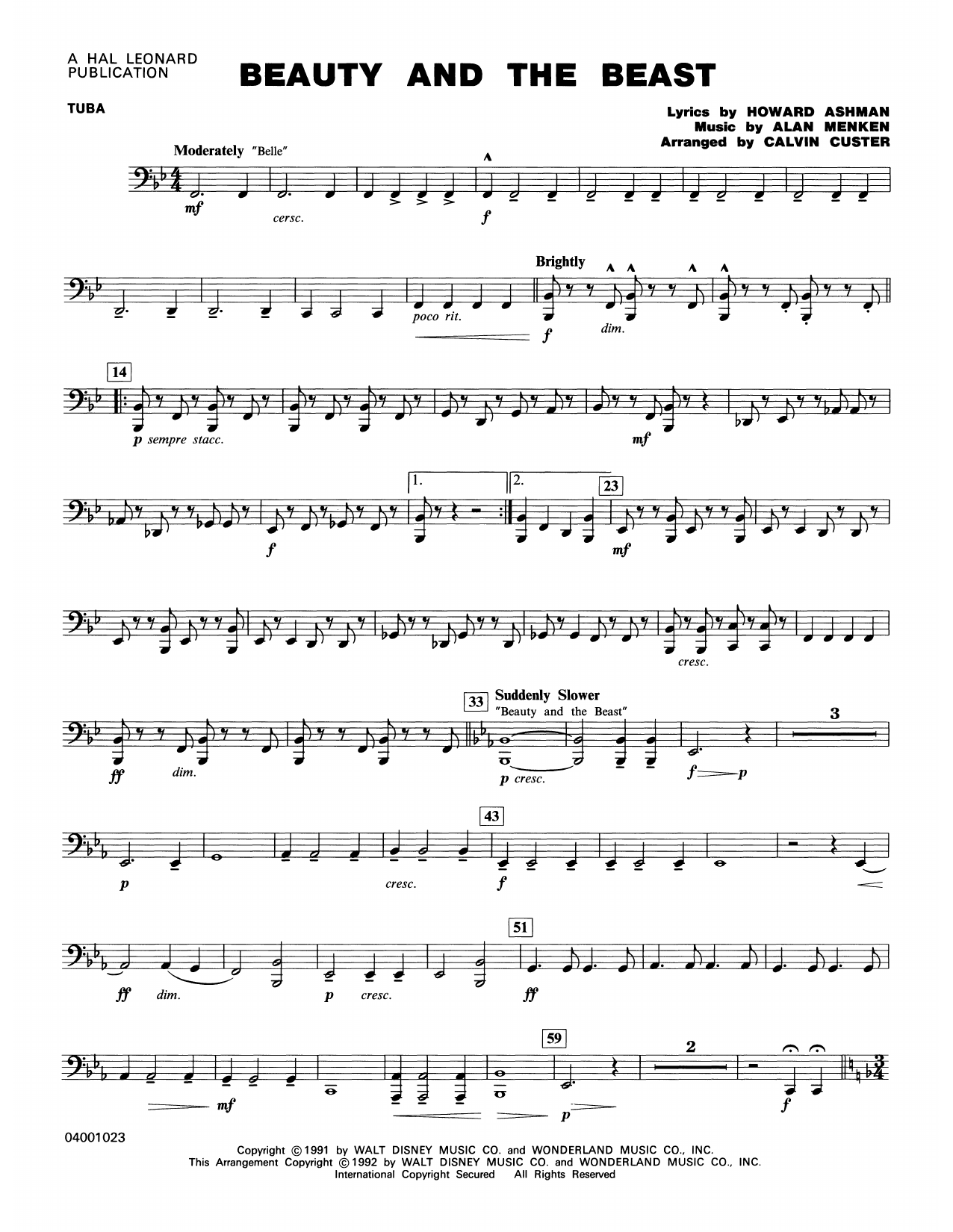 Calvin Custer Beauty And The Beast Medley Tuba Sheet Music Download Pdf Score 366299