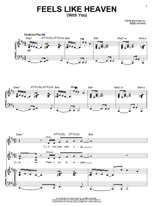 BeBe & CeCe Winans Feels Like Heaven (With You) Sheet Music Notes & Chords for Piano, Vocal & Guitar (Right-Hand Melody) - Download or Print PDF