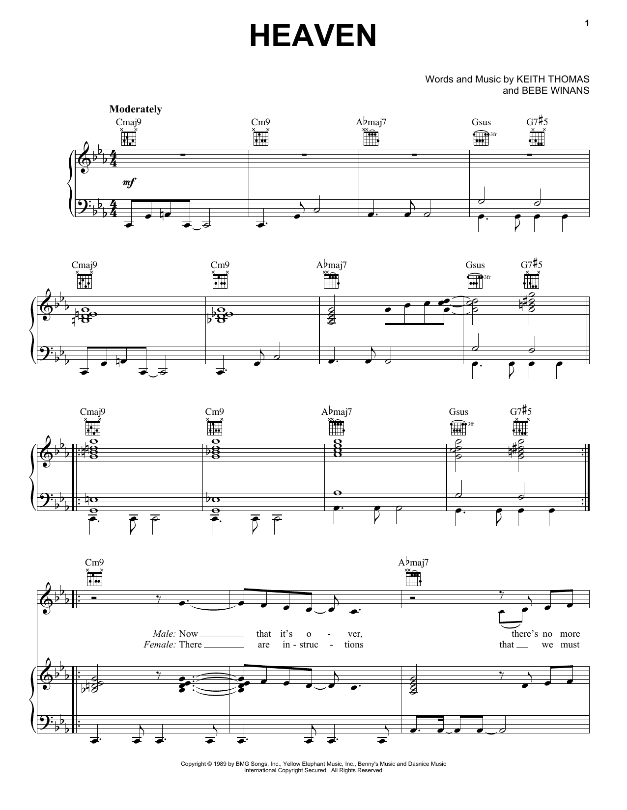 BeBe and CeCe Winans Heaven Sheet Music Notes & Chords for Piano, Vocal & Guitar Chords (Right-Hand Melody) - Download or Print PDF