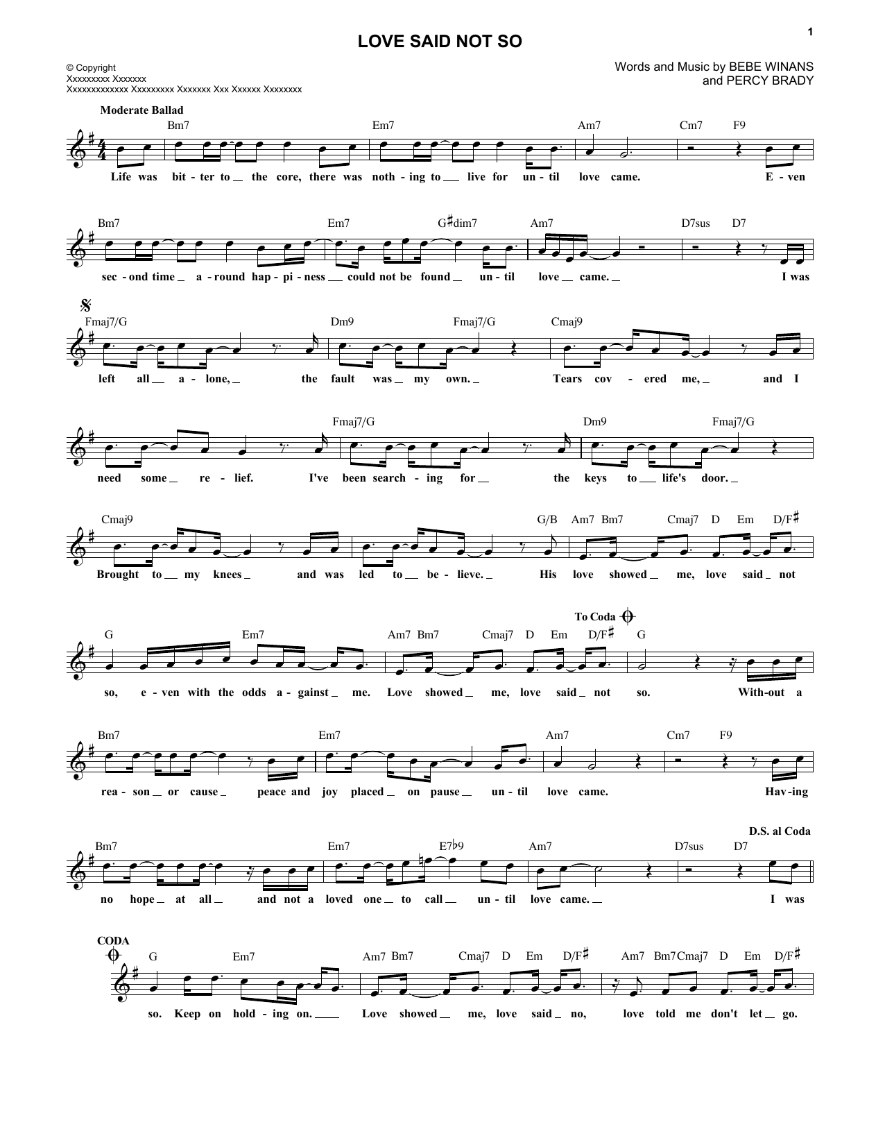 BeBe and CeCe Winans Love Said Not So Sheet Music Notes & Chords for Melody Line, Lyrics & Chords - Download or Print PDF