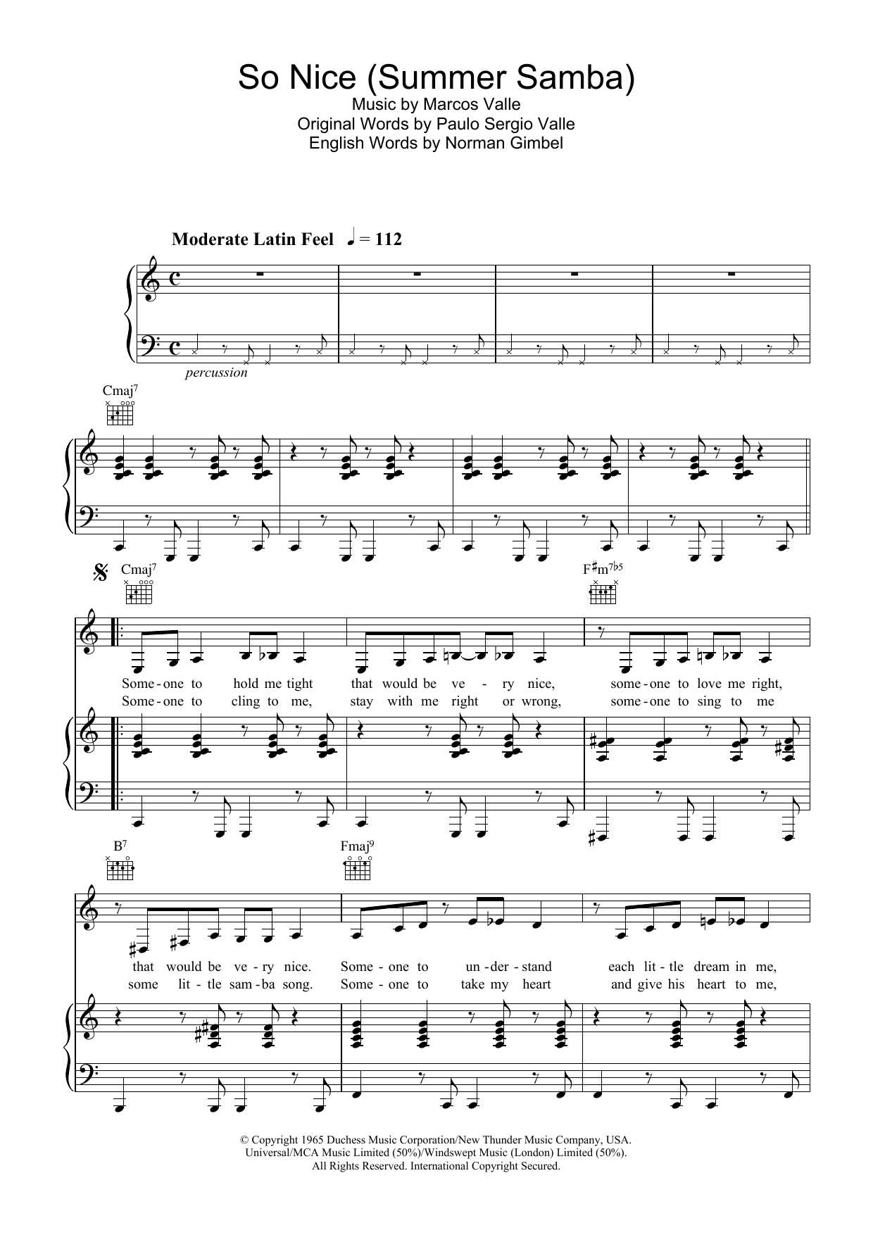 Bebel Gilberto So Nice (Summer Samba) Sheet Music Notes & Chords for Piano, Vocal & Guitar - Download or Print PDF