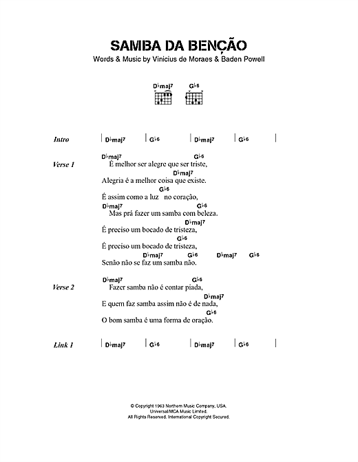 Bebel Gilberto Samba da Benço Sheet Music Notes & Chords for Lyrics & Chords - Download or Print PDF