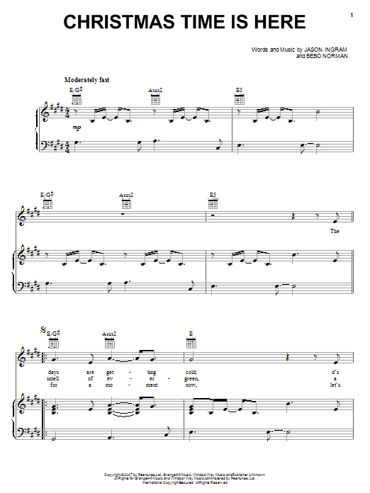 Bebo Norman Christmas Time Is Here Sheet Music Notes & Chords for Piano, Vocal & Guitar (Right-Hand Melody) - Download or Print PDF