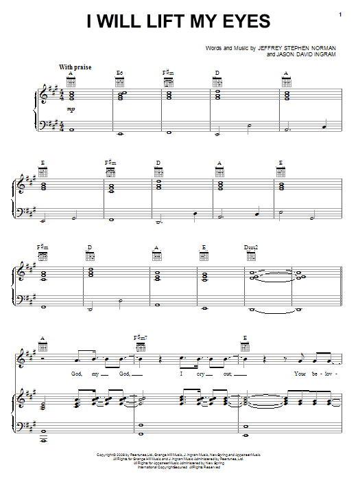 Bebo Norman I Will Lift My Eyes Sheet Music Notes & Chords for Piano, Vocal & Guitar (Right-Hand Melody) - Download or Print PDF