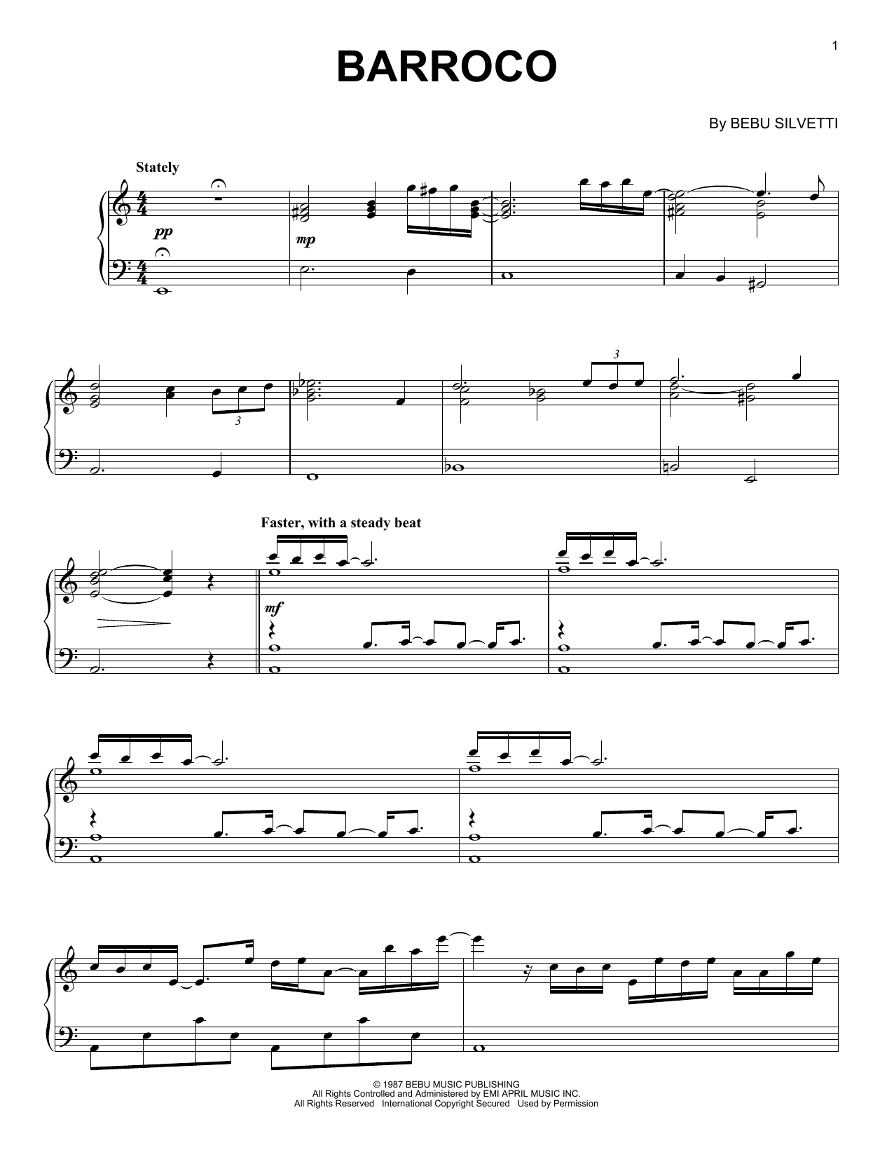 Bebu Silvetti Barroco Sheet Music Notes & Chords for Piano Solo - Download or Print PDF