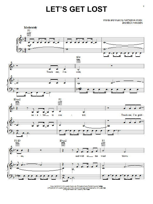 Beck & Bat For Lashes Let's Get Lost Sheet Music Notes & Chords for Piano, Vocal & Guitar (Right-Hand Melody) - Download or Print PDF