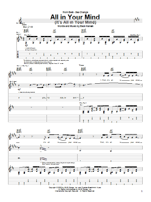 Beck All In Your Mind (It's All In Your Mind) Sheet Music Notes & Chords for Guitar Tab - Download or Print PDF