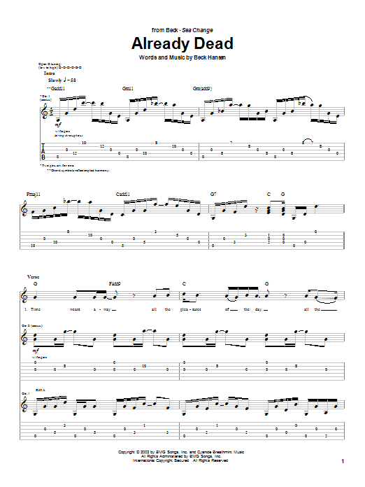 Beck Already Dead Sheet Music Notes & Chords for Guitar Tab - Download or Print PDF