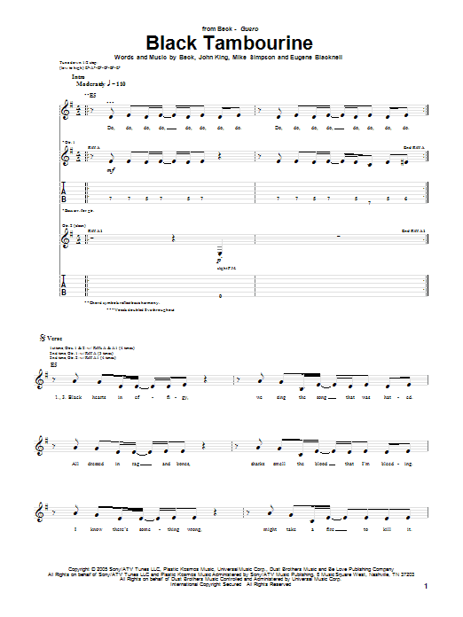 Beck Black Tambourine Sheet Music Notes & Chords for Guitar Tab - Download or Print PDF