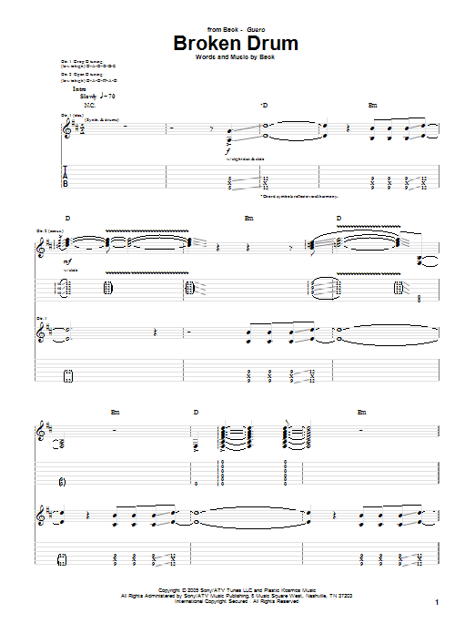 Beck Broken Drum Sheet Music Notes & Chords for Guitar Tab - Download or Print PDF