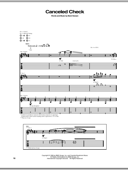 Beck Canceled Check Sheet Music Notes & Chords for Guitar Tab - Download or Print PDF