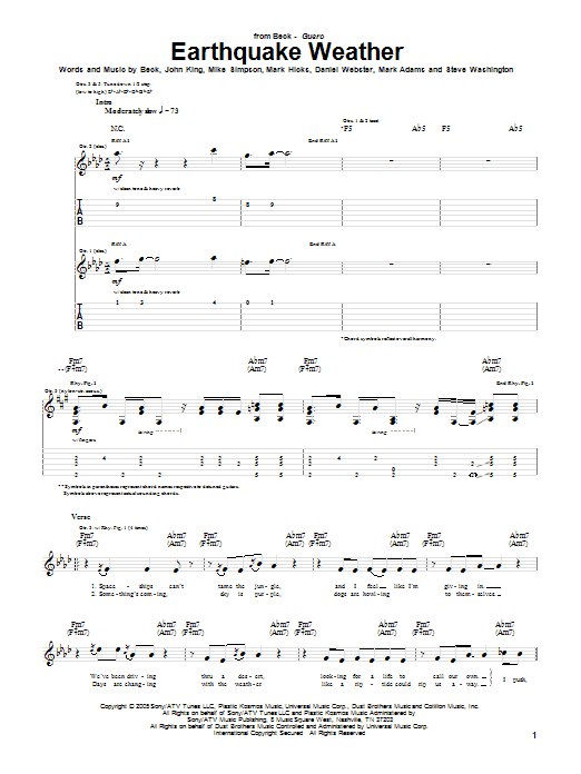 Beck Earthquake Weather Sheet Music Notes & Chords for Guitar Tab - Download or Print PDF