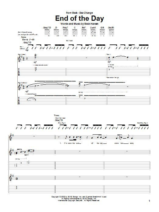 Beck End Of The Day Sheet Music Notes & Chords for Guitar Tab - Download or Print PDF