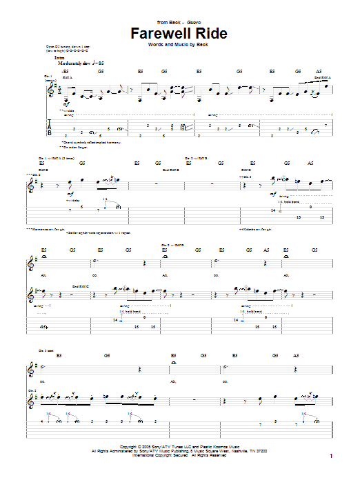 Beck Farewell Ride Sheet Music Notes & Chords for Guitar Tab - Download or Print PDF
