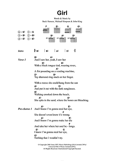 Beck Girl Sheet Music Notes & Chords for Guitar Tab - Download or Print PDF