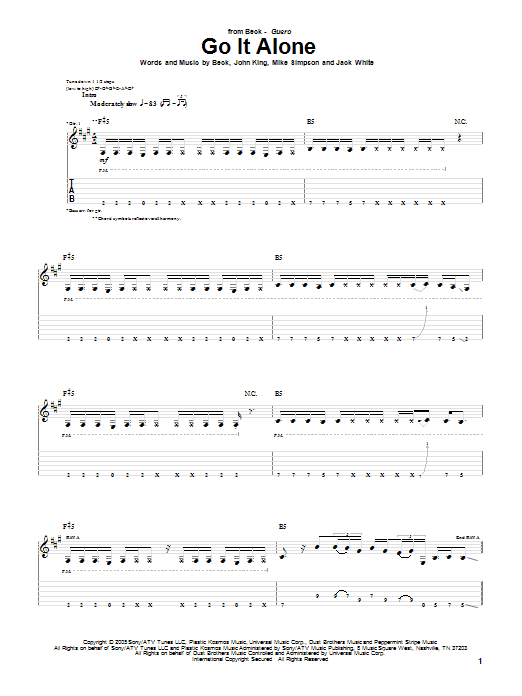 Beck Go It Alone Sheet Music Notes & Chords for Guitar Tab - Download or Print PDF