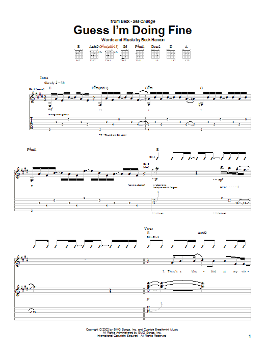 Beck Guess I'm Doing Fine Sheet Music Notes & Chords for Guitar Tab - Download or Print PDF
