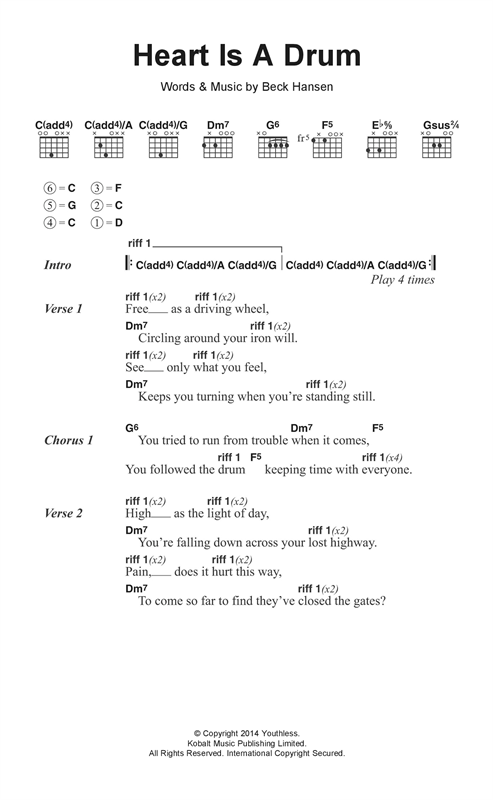 Beck Heart Is A Drum Sheet Music Notes & Chords for Lyrics & Chords - Download or Print PDF
