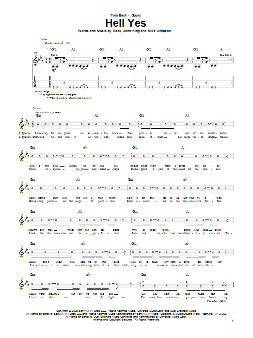 Beck Hell Yes Sheet Music Notes & Chords for Guitar Tab - Download or Print PDF
