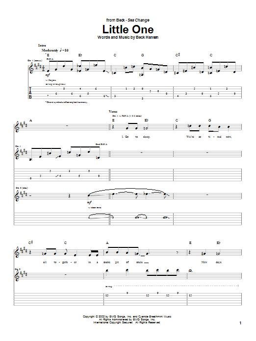 Beck Little One Sheet Music Notes & Chords for Guitar Tab - Download or Print PDF