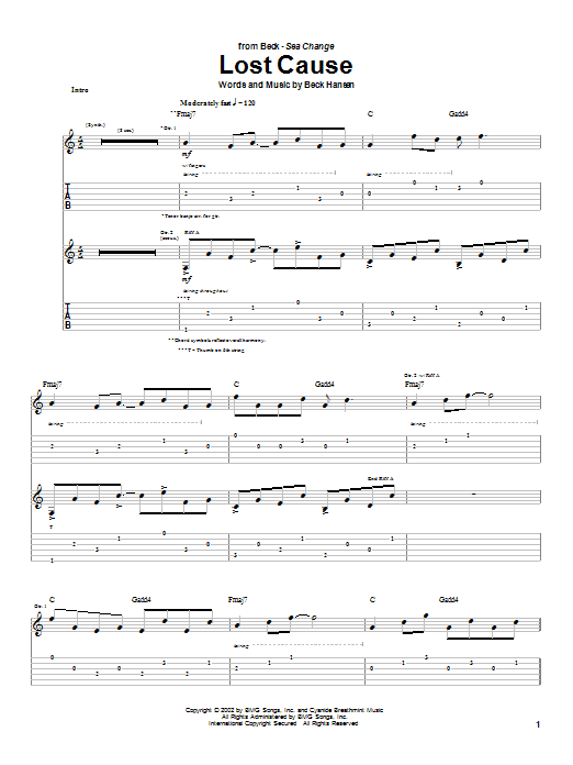 Beck Lost Cause Sheet Music Notes & Chords for Guitar Tab - Download or Print PDF