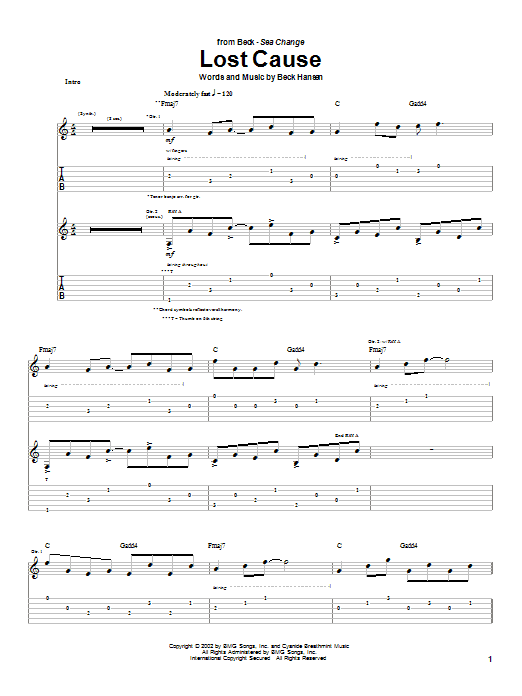 Preview Beck Lost Cause Rock sheet music, notes and chords for Piano, Vocal & Guitar (Right-Hand Melody), SKU: 33891 Lost Cause sheet music