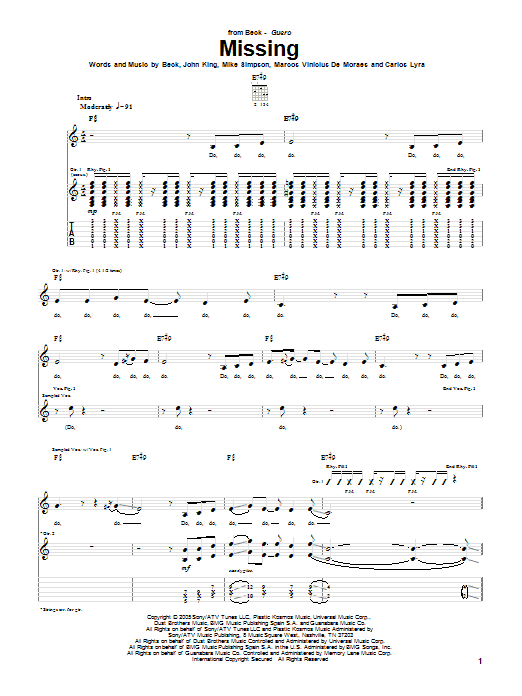 Beck Missing Sheet Music Notes & Chords for Guitar Tab - Download or Print PDF