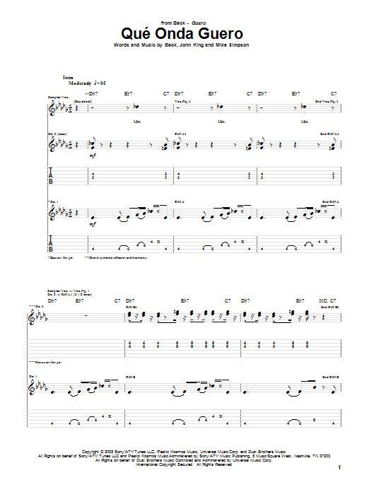 Beck Que' Onda Guero Sheet Music Notes & Chords for Guitar Tab - Download or Print PDF