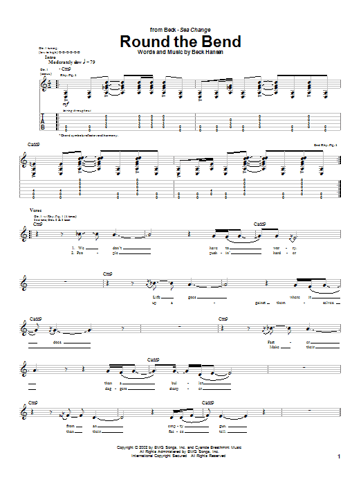Preview Beck Round The Bend Rock sheet music, notes and chords for Guitar Tab, SKU: 25388 Round The Bend sheet music