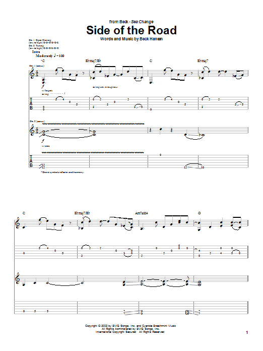 Beck Side Of The Road Sheet Music Notes & Chords for Guitar Tab - Download or Print PDF
