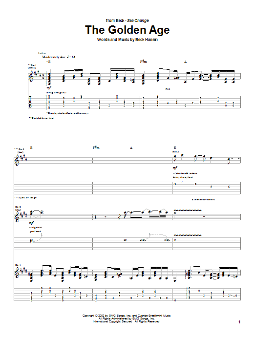 Beck The Golden Age Sheet Music Notes & Chords for Guitar Tab - Download or Print PDF