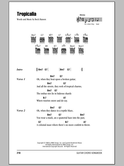 Beck Tropicalia Sheet Music Notes & Chords for Lyrics & Chords - Download or Print PDF